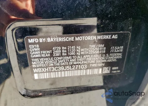 2018 BMW X1 xDrive28I from USA, damaged, VIN WBXHT3C39J5L27103